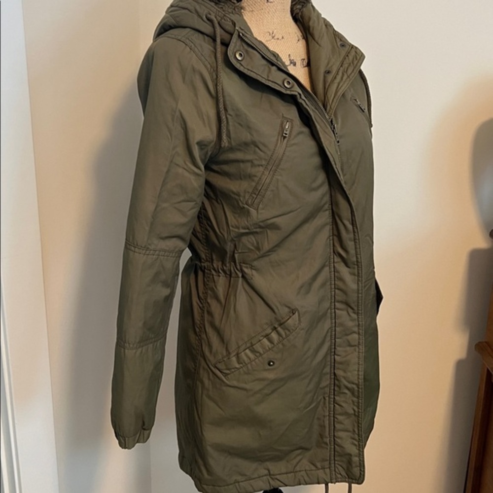American Eagle Olive Green Utility Parka Jacket w/ Faux Fur Hood | Size XS